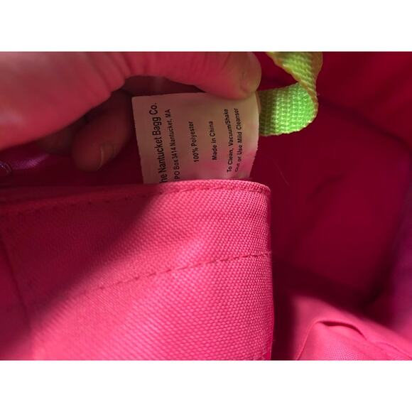 The Original Nantucket Diddy Bag Canvas tote pink and green zip around closure - Picture 5 of 10